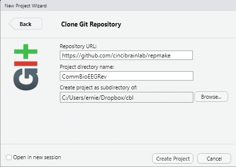 Create new GIT project in RStudio